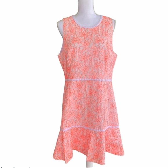 Lilly Pulitzer Ellen Flounce Dress Cantaloupe Embroidered Floral Ruffle Sz 0 NWT